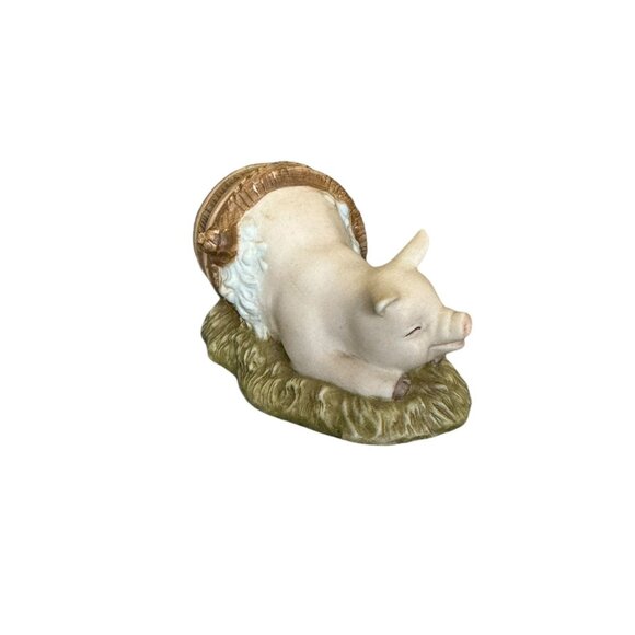 Vintage 1987 Enesco Pig In A Barrel Ceramic Figurine Size L 4" x W 2" x H 2" - Picture 3 of 9